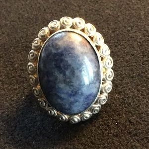 Sterling Indigo Bluish Purple Stone (Agate? Chalcedony?) Big ring (8)